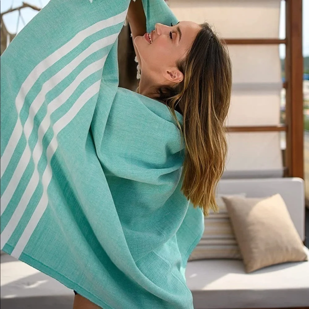 Brand New 100% Cotton Turkish Beach Towel Sea Green Prewashed Quick Dry 39